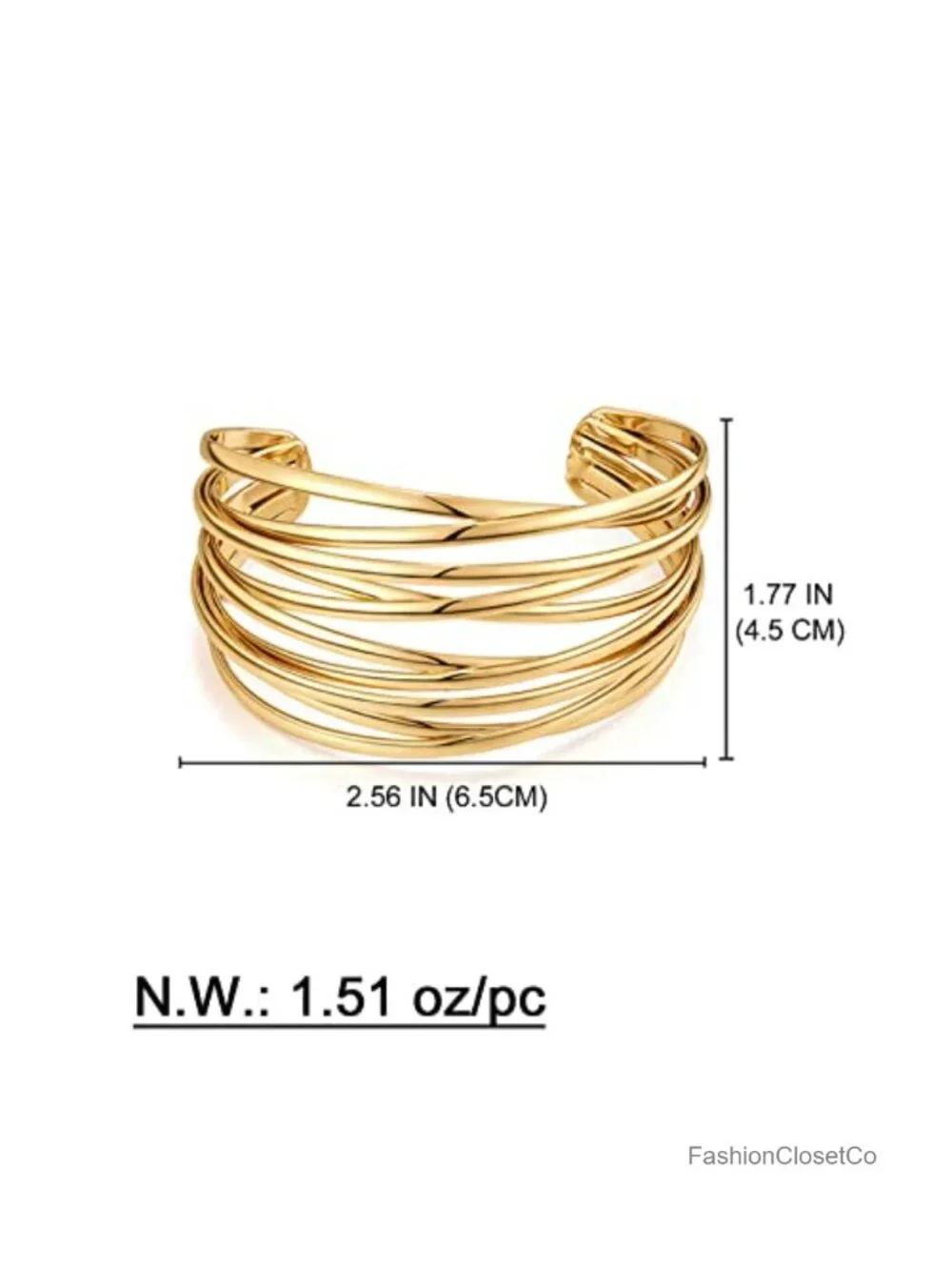 Multi-layer Cross Wire Chunky Cuff Bracelet Adjustable Open Bangle